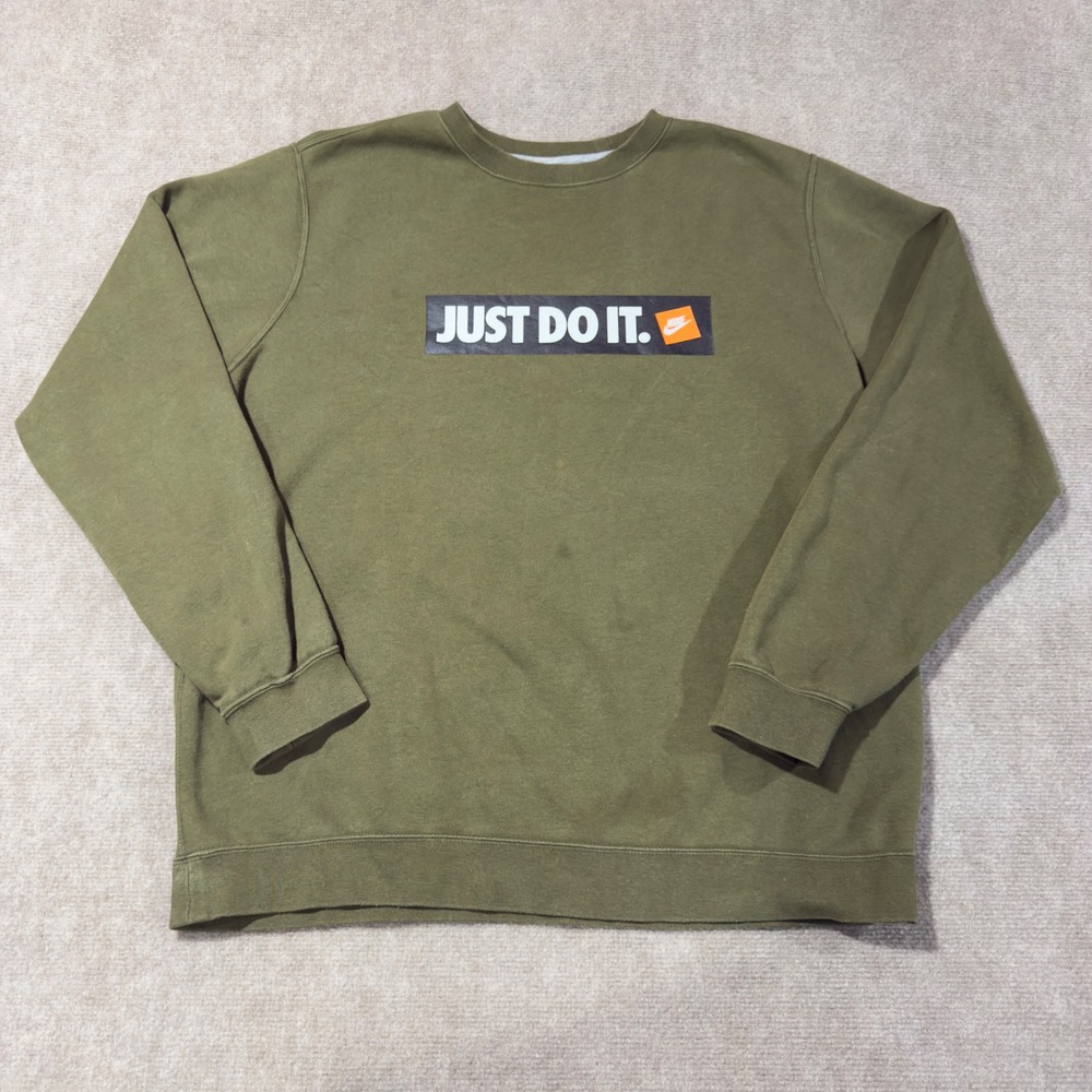 Nike Men's Just Do It Box Logo Crewneck Sweatshirt Olive Green Size XL‎
